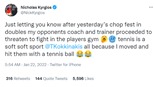 Ăn mừng quá mức, 'trai hư' Kyrgios bị... dọa đánh